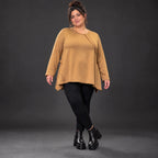 Langarmshirt in Camel mit weiter A-Linie aus weichem Stretchjersey für Alltagslooks