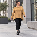 Langarmshirt in Camel mit weiter A-Linie aus weichem Stretchjersey für Alltagslooks