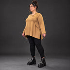 Langarmshirt in Camel mit weiter A-Linie aus weichem Stretchjersey für Alltagslooks