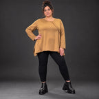 Langarmshirt in Camel mit weiter A-Linie aus weichem Stretchjersey für Alltagslooks