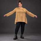 Langarmshirt in Camel mit weiter A-Linie aus weichem Stretchjersey für Alltagslooks