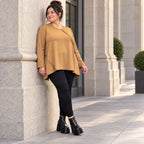 Langarmshirt in Camel mit weiter A-Linie aus weichem Stretchjersey für Alltagslooks