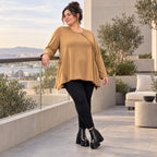 Langarmshirt in Camel mit weiter A-Linie aus weichem Stretchjersey für Alltagslooks