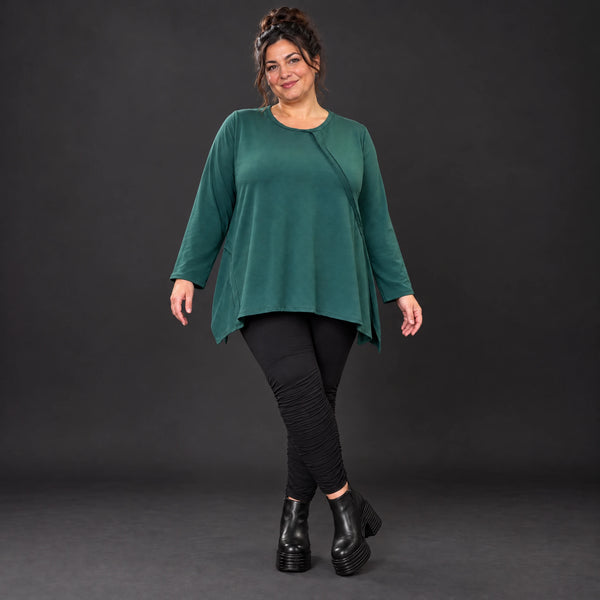 Langarmshirt in Dunkelgrün mit A-Linie und Rundhalsausschnitt aus weichem Stretchjersey