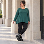 Langarmshirt in Dunkelgrün mit A-Linie und Rundhalsausschnitt aus weichem Stretchjersey