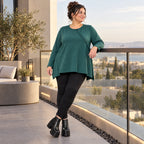 Langarmshirt in Dunkelgrün mit A-Linie und Rundhalsausschnitt aus weichem Stretchjersey