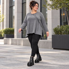 Weiches Langarmshirt in Grau mit fließender A-Linie aus feinem Jersey mit Elasthananteil
