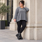Weiches Langarmshirt in Grau mit fließender A-Linie aus feinem Jersey mit Elasthananteil