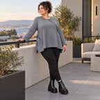 Weiches Langarmshirt in Grau mit fließender A-Linie aus feinem Jersey mit Elasthananteil