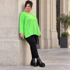 Langarmshirt in Grün aus feinem warmem Stretchjersey aus Italien mit fließender A-Linie