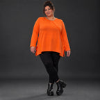 Langarmshirt in Orange aus weichem Stretchjersey mit Rundhalsausschnitt und A-Linie