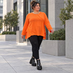 Langarmshirt in Orange aus weichem Stretchjersey mit Rundhalsausschnitt und A-Linie