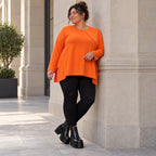 Langarmshirt in Orange aus weichem Stretchjersey mit Rundhalsausschnitt und A-Linie