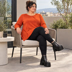 Langarmshirt in Orange mit Rundhalsausschnitt und fließender A-Linie aus Stretchjersey