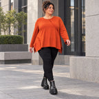 Langarmshirt in Orange mit Rundhalsausschnitt und fließender A-Linie aus Stretchjersey