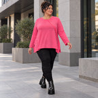 Pinkes Langarmshirt aus weichem Stretchjersey mit Rundhalsausschnitt und lässiger A-Linie