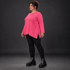Pinkes Langarmshirt aus weichem Stretchjersey mit Rundhalsausschnitt und lässiger A-Linie