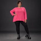 Pinkes Langarmshirt aus weichem Stretchjersey mit Rundhalsausschnitt und lässiger A-Linie