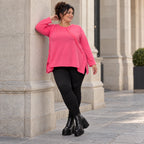 Pinkes Langarmshirt aus weichem Stretchjersey mit Rundhalsausschnitt und lässiger A-Linie
