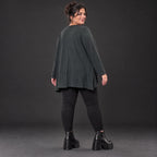 Schwarzes Langarmshirt Basic in fließender A-Linie aus weichem Stretchjersey aus Italien