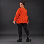 Langarmshirt in Orange aus weichem Stretchjersey mit V-Ausschnitt und kastiger Passform
