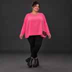 Langarmshirt in Pink aus weichem Stretchjersey mit V-Ausschnitt und kastiger Silhouette