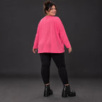 Langarmshirt in Pink aus weichem Stretchjersey mit V-Ausschnitt und kastiger Silhouette