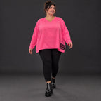 Langarmshirt in Pink aus weichem Stretchjersey mit V-Ausschnitt und kastiger Silhouette