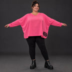 Langarmshirt in Pink aus weichem Stretchjersey mit V-Ausschnitt und kastiger Silhouette