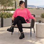 Langarmshirt in Pink aus weichem Stretchjersey mit V-Ausschnitt und kastiger Silhouette