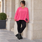 Langarmshirt in Pink aus weichem Stretchjersey mit V-Ausschnitt und kastiger Silhouette
