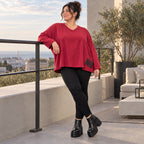 Rotes Langarmshirt aus weichem Stretchjersey mit V-Ausschnitt und kastiger Passform