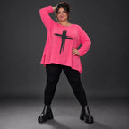 Langarmshirt in Pink aus Baumwolle mit Elasthan und Rundhalsausschnitt in weiter A-Linie