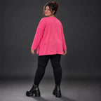 Langarmshirt in Pink aus Baumwolle mit Elasthan und Rundhalsausschnitt in weiter A-Linie