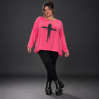 Langarmshirt in Pink aus Baumwolle mit Elasthan und Rundhalsausschnitt in weiter A-Linie
