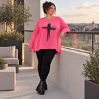 Langarmshirt in Pink aus Baumwolle mit Elasthan und Rundhalsausschnitt in weiter A-Linie