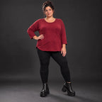 Langarmshirt aus flauschigem Feinstrick in Rot/Weiß mit Rundhalsausschnitt und Taschen