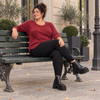 Langarmshirt aus flauschigem Feinstrick in Rot/Weiß mit Rundhalsausschnitt und Taschen