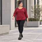 Langarmshirt aus flauschigem Feinstrick in Rot/Weiß mit Rundhalsausschnitt und Taschen