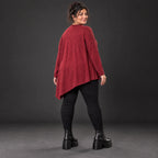 Strickshirt in Rot/Weiß Melange mit asymmetrischem Zipfelsaum aus flauschigem Feinstrick