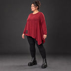 Strickshirt in Rot/Weiß Melange mit asymmetrischem Zipfelsaum aus flauschigem Feinstrick