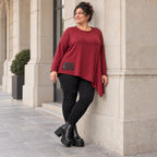 Strickshirt in Rot/Weiß Melange mit asymmetrischem Zipfelsaum aus flauschigem Feinstrick