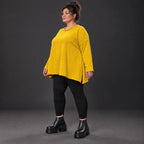 Flauschiges Feinstrickshirt in leuchtendem Gelb mit Stretchanteil und fließender A-Linie