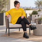 Flauschiges Feinstrickshirt in leuchtendem Gelb mit Stretchanteil und fließender A-Linie