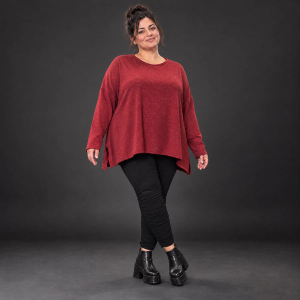 Feinstrickshirt in Rot/Weiß mit flauschigem Garn in A-Linie und Rundhalsausschnitt