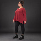 Feinstrickshirt in Rot/Weiß mit flauschigem Garn in A-Linie und Rundhalsausschnitt