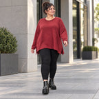 Feinstrickshirt in Rot/Weiß mit flauschigem Garn in A-Linie und Rundhalsausschnitt