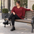 Flauschiger Feinstrickpullover in Rot/Braun mit V-Ausschnitt und kastigem Schnitt