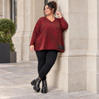 Flauschiger Feinstrickpullover in Rot/Braun mit V-Ausschnitt und kastigem Schnitt