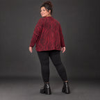 Kuscheliger Strickpullover aus Italien in Rot/Schwarz mit V-Ausschnitt und kastiger Form